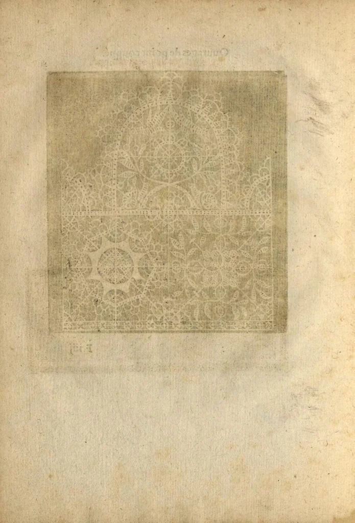 An illustration from Les singuliers et nouveaux pourtraicts, pour toutes sortes d'ouvrages de lingerie, 1603, leaf 45