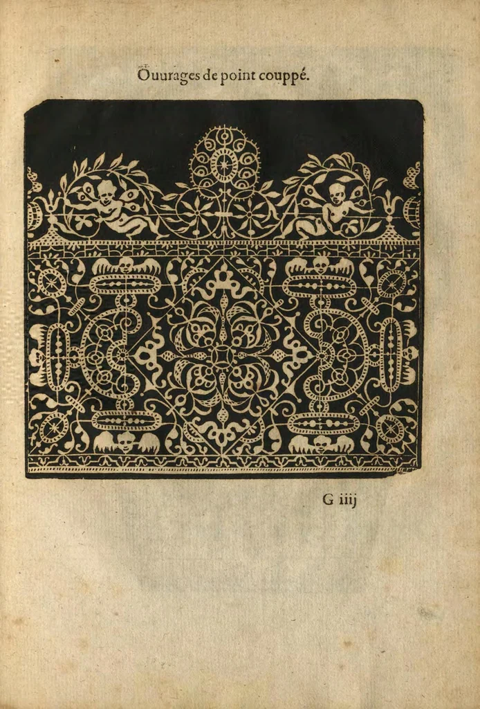 An illustration from Les singuliers et nouveaux pourtraicts, pour toutes sortes d'ouvrages de lingerie, 1603, leaf 52