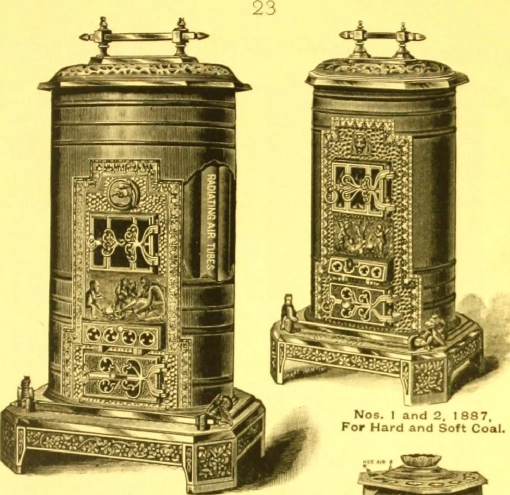 An illustration from Warming and ventilation for public buildings, schools, halls, stores, dwellings, etc., etc. : with a description of the Hess "pure air" furnaces, heaters, cooking stoves, ovens, fire-places; &c. : manufactured by the Hess Stove Works, Geo. H. Hess Co'y, proprietors ..., 1887, leaf 24