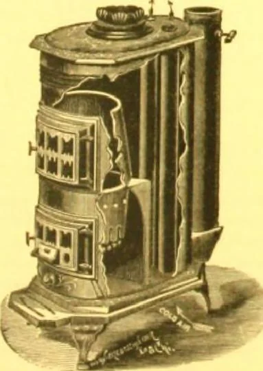 An illustration from Warming and ventilation for public buildings, schools, halls, stores, dwellings, etc., etc. : with a description of the Hess "pure air" furnaces, heaters, cooking stoves, ovens, fire-places; &c. : manufactured by the Hess Stove Works, Geo. H. Hess Co'y, proprietors ..., 1887, leaf 24