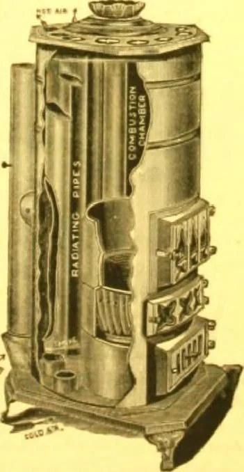 An illustration from Warming and ventilation for public buildings, schools, halls, stores, dwellings, etc., etc. : with a description of the Hess "pure air" furnaces, heaters, cooking stoves, ovens, fire-places; &c. : manufactured by the Hess Stove Works, Geo. H. Hess Co'y, proprietors ..., 1887, leaf 24
