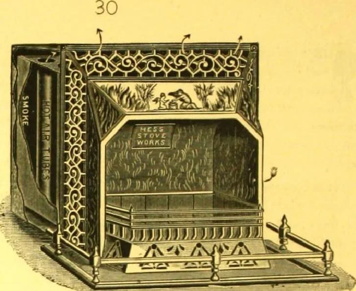An illustration from Warming and ventilation for public buildings, schools, halls, stores, dwellings, etc., etc. : with a description of the Hess "pure air" furnaces, heaters, cooking stoves, ovens, fire-places; &c. : manufactured by the Hess Stove Works, Geo. H. Hess Co'y, proprietors ..., 1887, leaf 31