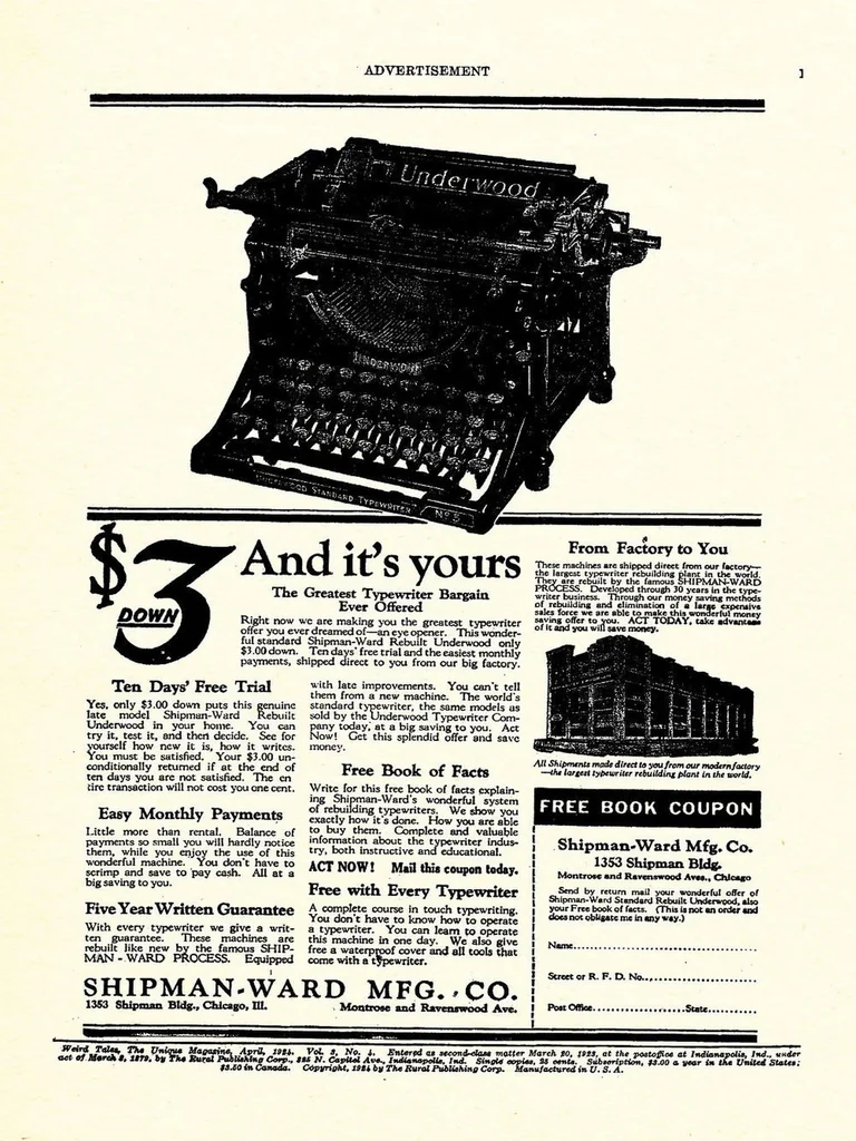 An illustration from Weird Tales, Vol. 3, No. 4 (April 1924), 1924, leaf 1