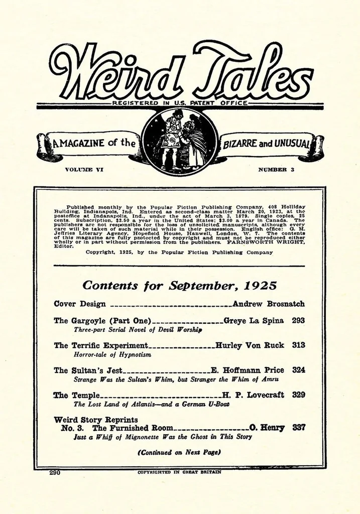 An illustration from Weird Tales, Vol. 6, No. 3 (September 1925), 1925, leaf 2