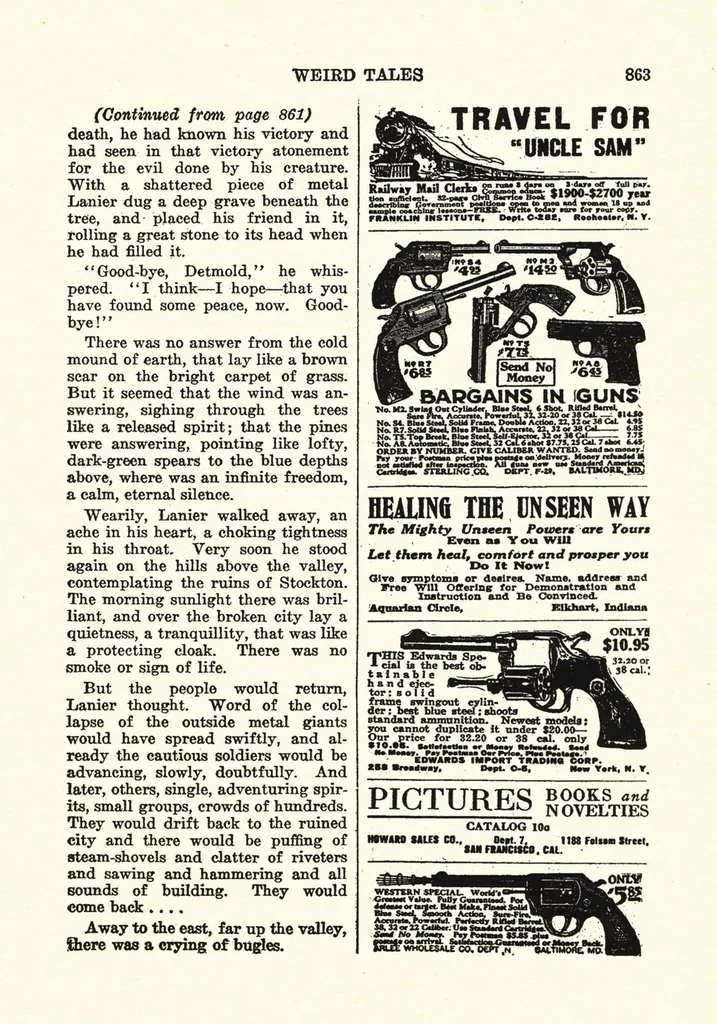 An illustration from Weird Tales, Vol. 8, No. 6 (December 1926), 1926, leaf 143