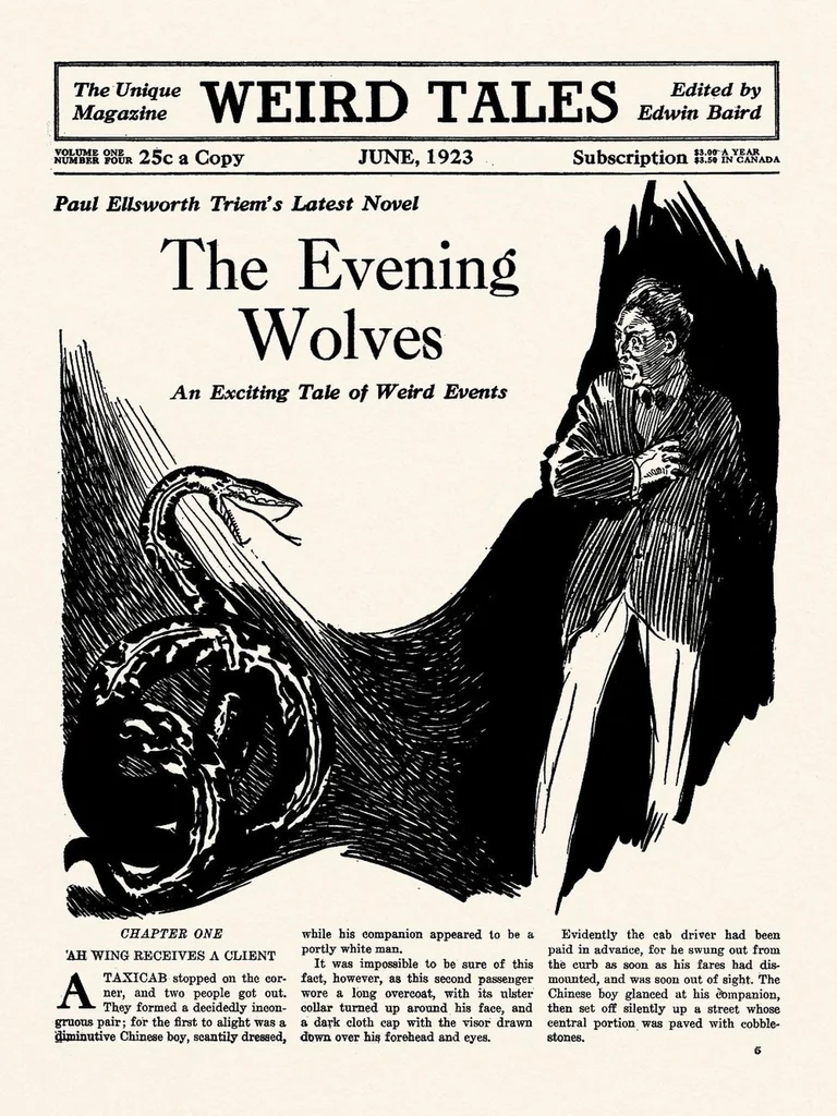 An illustration from Weird Tales, Vol. 1, No. 4 (June 1923), 1923, leaf 5