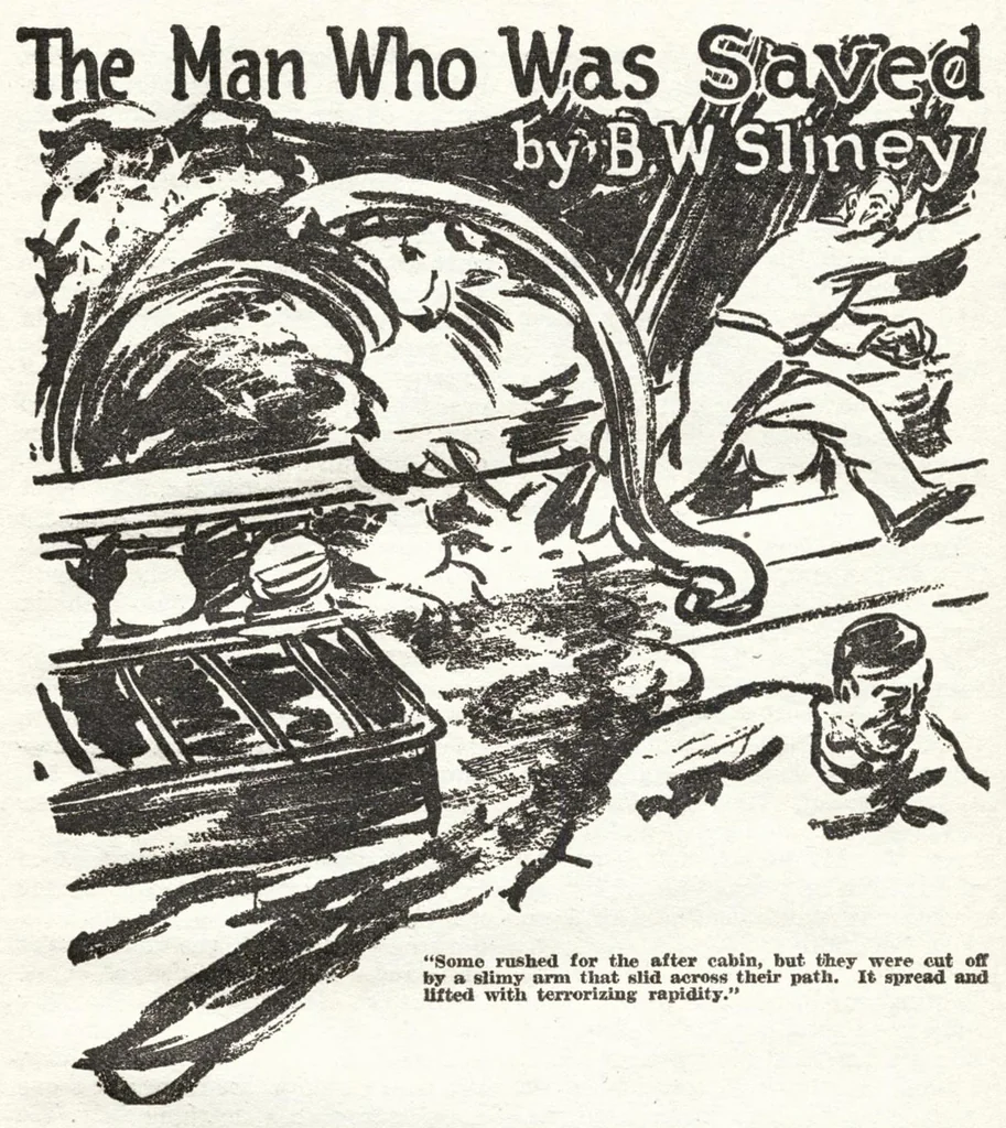 An illustration from Weird Tales, Vol. 7, No. 5 (May 1926), 1926, leaf 50