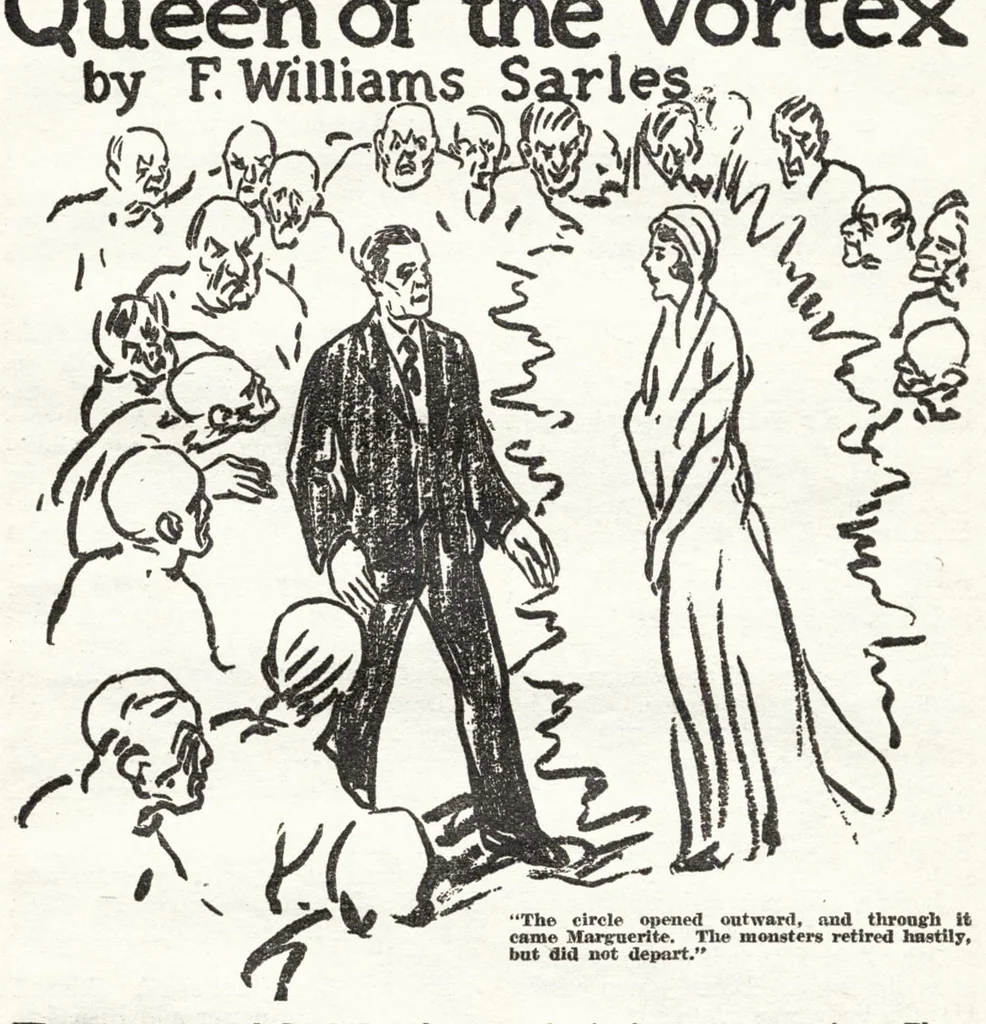 An illustration from Weird Tales, Vol. 7, No. 5 (May 1926), 1926, leaf 62