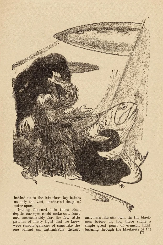 An illustration from Weird Tales, Vol. 15, No. 2 (February 1930), 1930, leaf 30