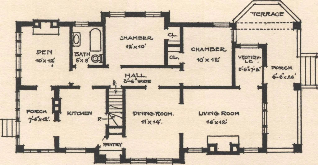 An illustration from Bungalows, camps and mountain houses, 1915, leaf 46