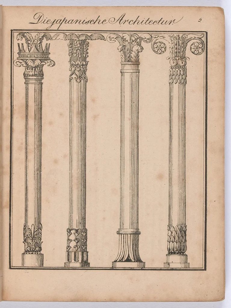 An illustration from Modell- und Masterbuch für Bau- und Möbel-Tischler : Enthaltend eine reichhaltige Sammlung geschmackvoller Abbildungen aller in der bürgerlichen und schönen Baukunst vorkommenden Gegenstände, als: Thüren, Fenster, Fensterladen, Thore, Treppen in Grund - und Profilrisssen, sowie der neuesten, elegantesten Londoner, Pariser, Wiener und Berliner Möbeln mit Grund-, Auf- und Profilrissen, besonders Secretairs oder Schreibschränke, Eck-, Porzellan-, Glas-, Wäsch- und Kleiderschränke, Commoden, Sopha's, alle Arten Stühle und Tische, Spiegel, Trumeaux, Consoles, Bettsponden, Wiegen, Waschtische, Uhrgehäuse etc. und aller übrigen Gegenstände, welche bei der Tischlerprofession vorkommen / Herausgegeben von Marius Wolfer, 1829, leaf 12