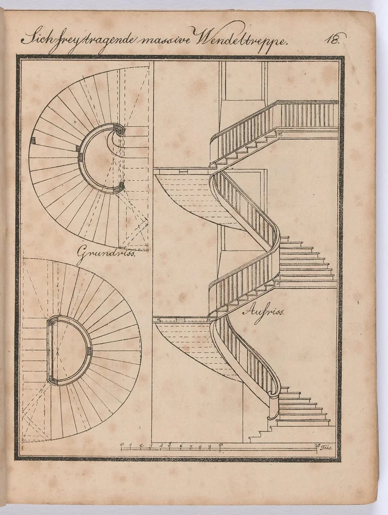 An illustration from Modell- und Masterbuch für Bau- und Möbel-Tischler : Enthaltend eine reichhaltige Sammlung geschmackvoller Abbildungen aller in der bürgerlichen und schönen Baukunst vorkommenden Gegenstände, als: Thüren, Fenster, Fensterladen, Thore, Treppen in Grund - und Profilrisssen, sowie der neuesten, elegantesten Londoner, Pariser, Wiener und Berliner Möbeln mit Grund-, Auf- und Profilrissen, besonders Secretairs oder Schreibschränke, Eck-, Porzellan-, Glas-, Wäsch- und Kleiderschränke, Commoden, Sopha's, alle Arten Stühle und Tische, Spiegel, Trumeaux, Consoles, Bettsponden, Wiegen, Waschtische, Uhrgehäuse etc. und aller übrigen Gegenstände, welche bei der Tischlerprofession vorkommen / Herausgegeben von Marius Wolfer, 1829, leaf 40