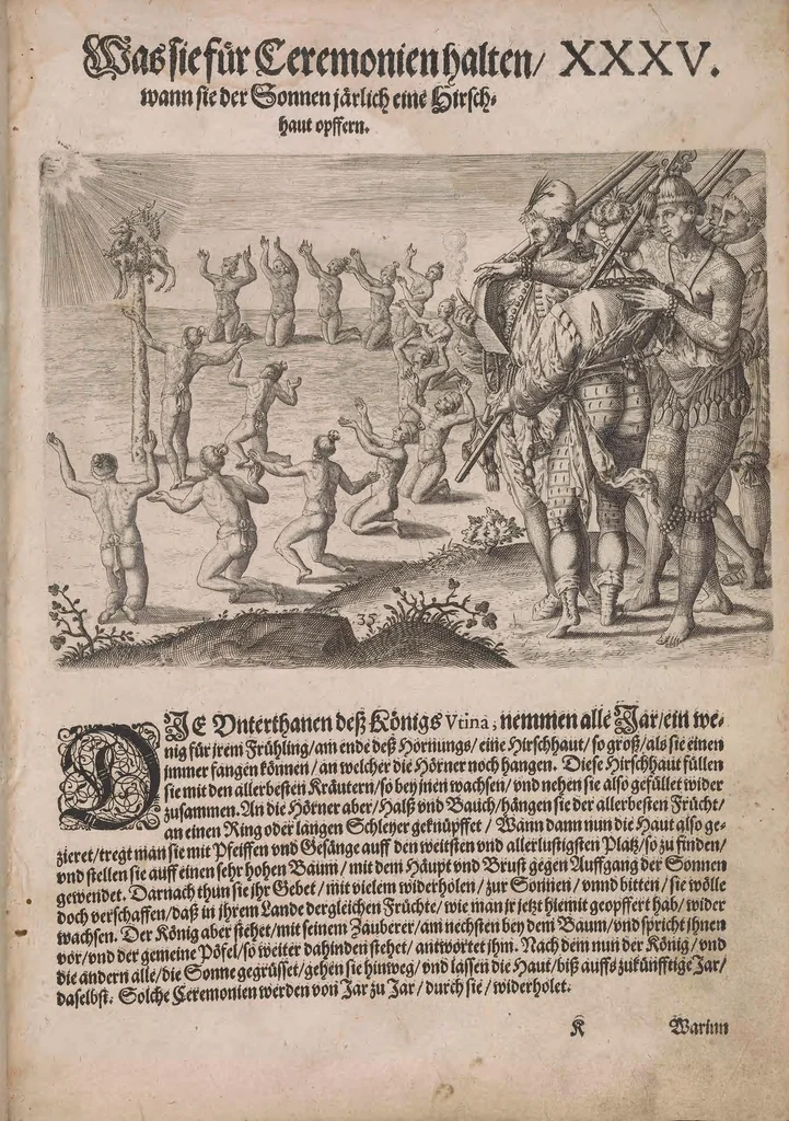 An illustration from Wunderbarliche, doch warhafftige Erklärung von der Gelegenheit vnd Sitten der Wilden in Virginia ..., 1590, leaf 243
