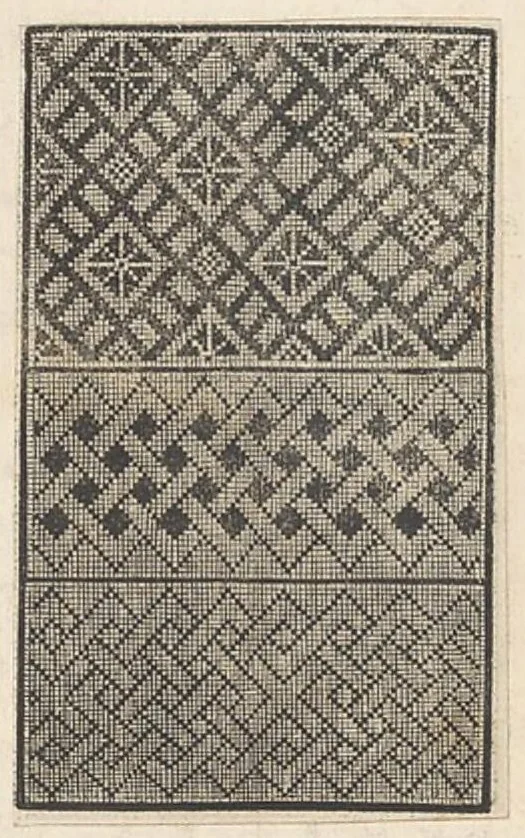 An illustration from Esemplario di lavori, dove le tenere fanciullealtre donne nobile potranno facilmente imparare il modoordine di lavorare, cusire, raccamare,finalmente far tutte quelle gentilezzelodevoli opere, le quali po' fare una donna virtuosa con laco [!] in mano, con li suoi compassi, misure., 1529, leaf 22