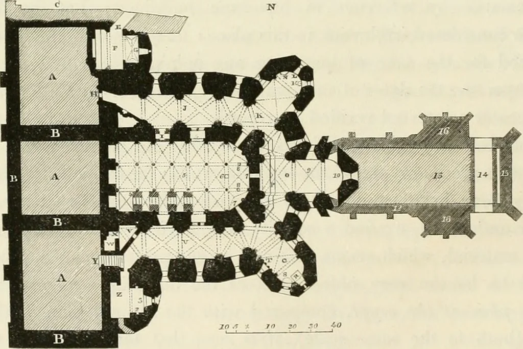 An illustration from The history and antiquities of the abbey and cathedral church of Gloucester : illustrated by a series of engravings of views, elevations, plans, and details of that edifice, with biographical anecdotes of eminent persons connected with the establishment, 1829, leaf 107