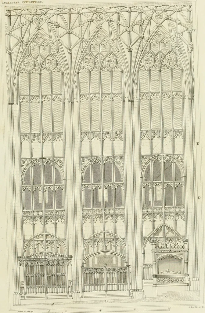An illustration from The history and antiquities of the abbey and cathedral church of Gloucester : illustrated by a series of engravings of views, elevations, plans, and details of that edifice, with biographical anecdotes of eminent persons connected with the establishment, 1829, leaf 26
