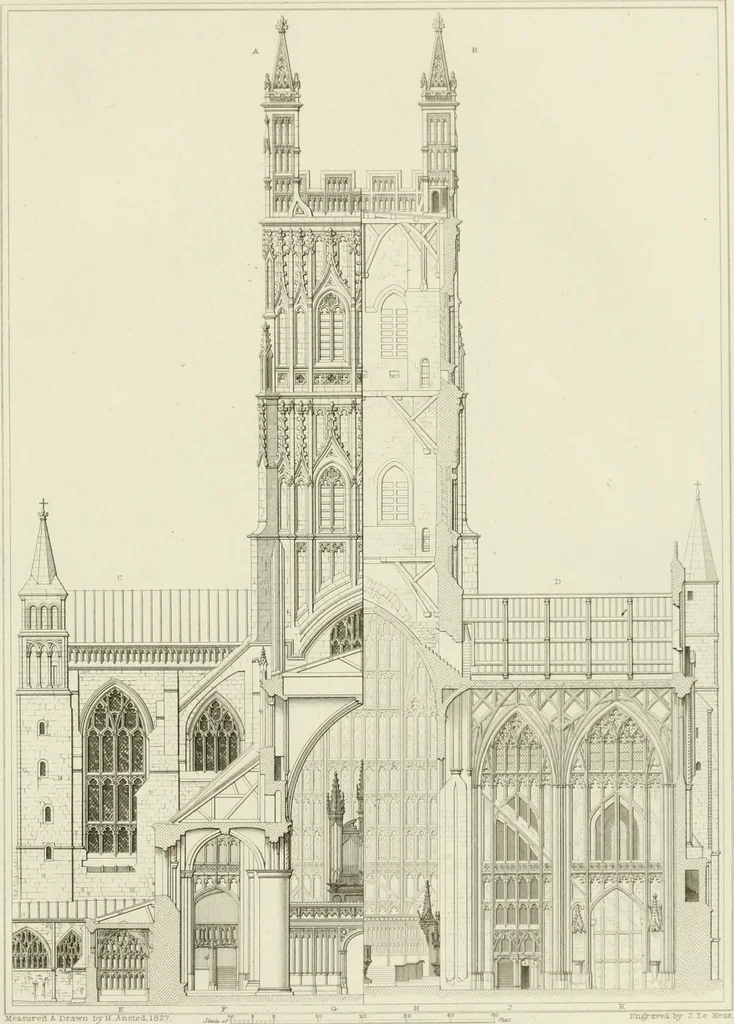 An illustration from The history and antiquities of the abbey and cathedral church of Gloucester : illustrated by a series of engravings of views, elevations, plans, and details of that edifice, with biographical anecdotes of eminent persons connected with the establishment, 1829, leaf 36
