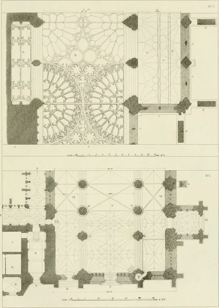 An illustration from The history and antiquities of the abbey and cathedral church of Gloucester : illustrated by a series of engravings of views, elevations, plans, and details of that edifice, with biographical anecdotes of eminent persons connected with the establishment, 1829, leaf 46