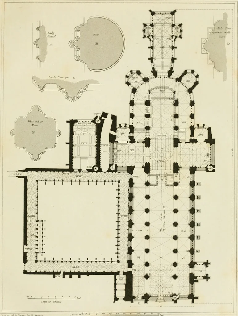 An illustration from The history and antiquities of the abbey and cathedral church of Gloucester : illustrated by a series of engravings of views, elevations, plans, and details of that edifice, with biographical anecdotes of eminent persons connected with the establishment, 1829, leaf 6