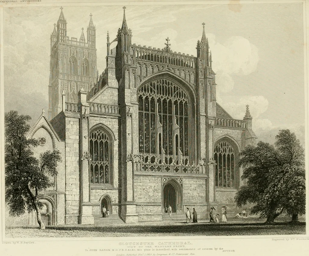 An illustration from The history and antiquities of the abbey and cathedral church of Gloucester : illustrated by a series of engravings of views, elevations, plans, and details of that edifice, with biographical anecdotes of eminent persons connected with the establishment, 1829, leaf 8