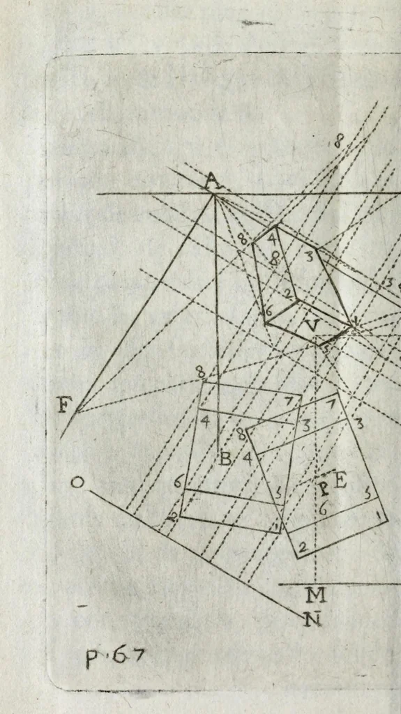 An illustration from Abbreviations des plus difficiles operations de perspective pratique : soulagement tres-grand aux curieux de cét art, principalement aux vrais peintres, qui operent auec connoissance de raison, 1644, leaf 100