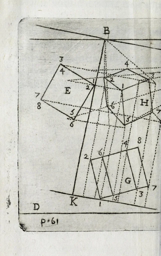 An illustration from Abbreviations des plus difficiles operations de perspective pratique : soulagement tres-grand aux curieux de cét art, principalement aux vrais peintres, qui operent auec connoissance de raison, 1644, leaf 94