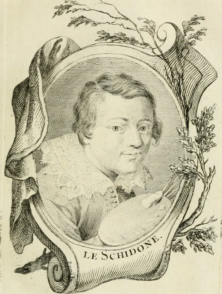 An illustration from Abrégé de la vie des plus fameux peintres, avec leurs portraits gravés en taille-douce, les indications de leurs principaux ouvrages, quelques réflexions sur leurs caractères, et la maniere de connoître les desseins et les tableaux des grands maîtres, 1762, leaf 108