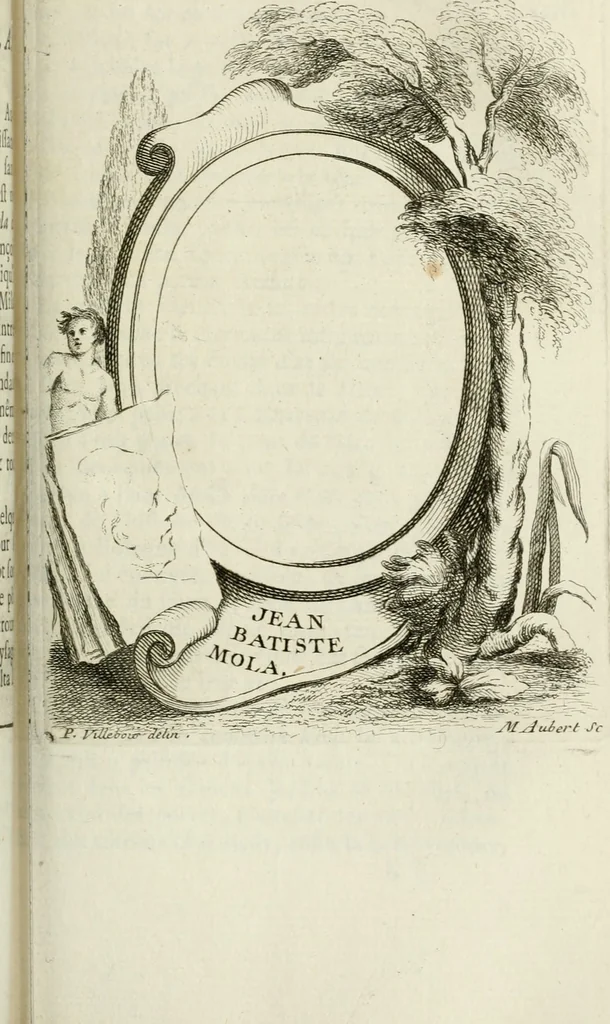 An illustration from Abrégé de la vie des plus fameux peintres, avec leurs portraits gravés en taille-douce, les indications de leurs principaux ouvrages, quelques réflexions sur leurs caractères, et la maniere de connoître les desseins et les tableaux des grands maîtres, 1762, leaf 200