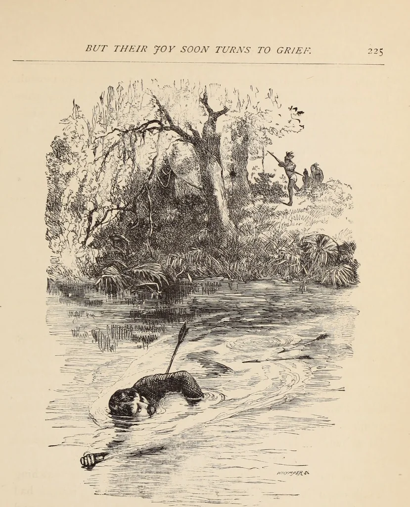 An illustration from Aboard the Mavis : it is told in this book how five boys and five girls cruise in the schooner "Mavis" about the east end of Long Island, and how, in, 1880, leaf 224