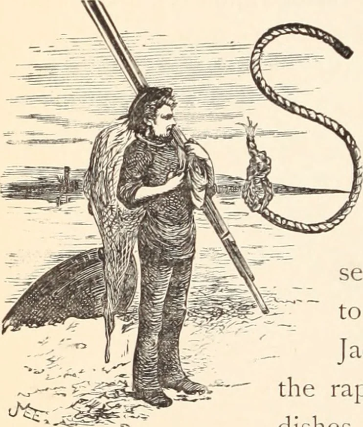 An illustration from Aboard the Mavis : it is told in this book how five boys and five girls cruise in the schooner "Mavis" about the east end of Long Island, and how, in, 1880, leaf 35