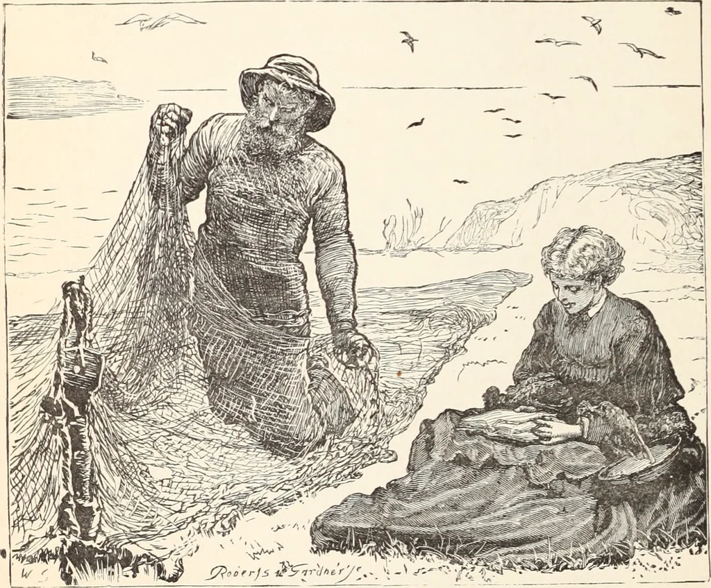 An illustration from Aboard the Mavis : it is told in this book how five boys and five girls cruise in the schooner "Mavis" about the east end of Long Island, and how, in, 1880, leaf 55