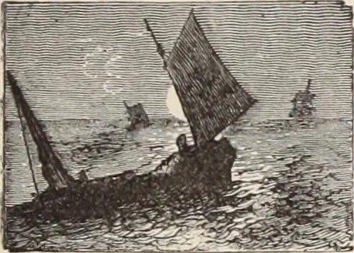 An illustration from Aboard the Mavis : it is told in this book how five boys and five girls cruise in the schooner "Mavis" about the east end of Long Island, and how, in, 1880, leaf 66