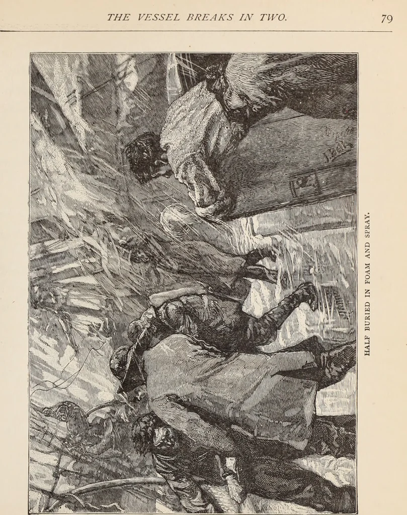 An illustration from Aboard the Mavis : it is told in this book how five boys and five girls cruise in the schooner "Mavis" about the east end of Long Island, and how, in, 1880, leaf 78