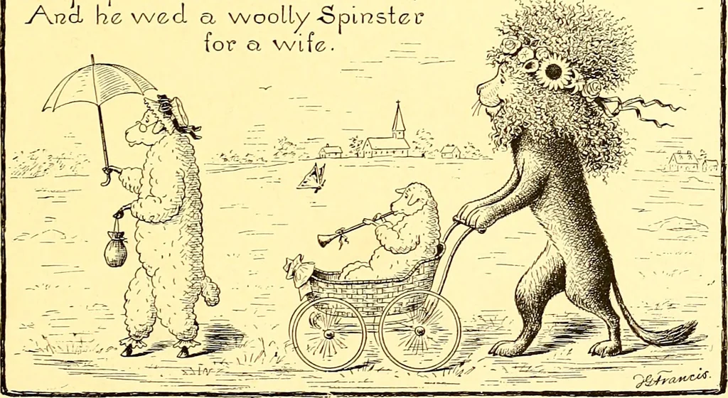 An illustration from [A book of cheerful cats and other animated animals, 1892, leaf 12