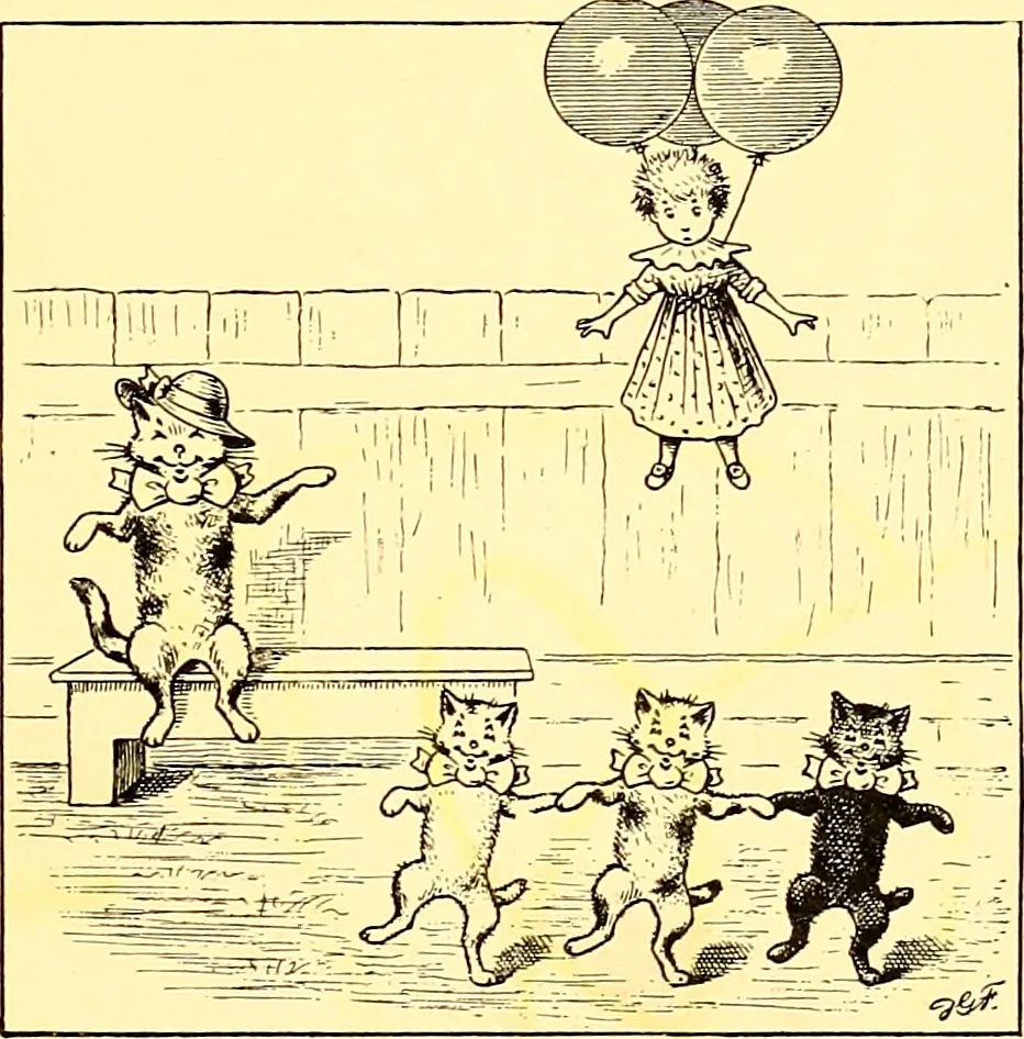 An illustration from [A book of cheerful cats and other animated animals, 1892, leaf 14