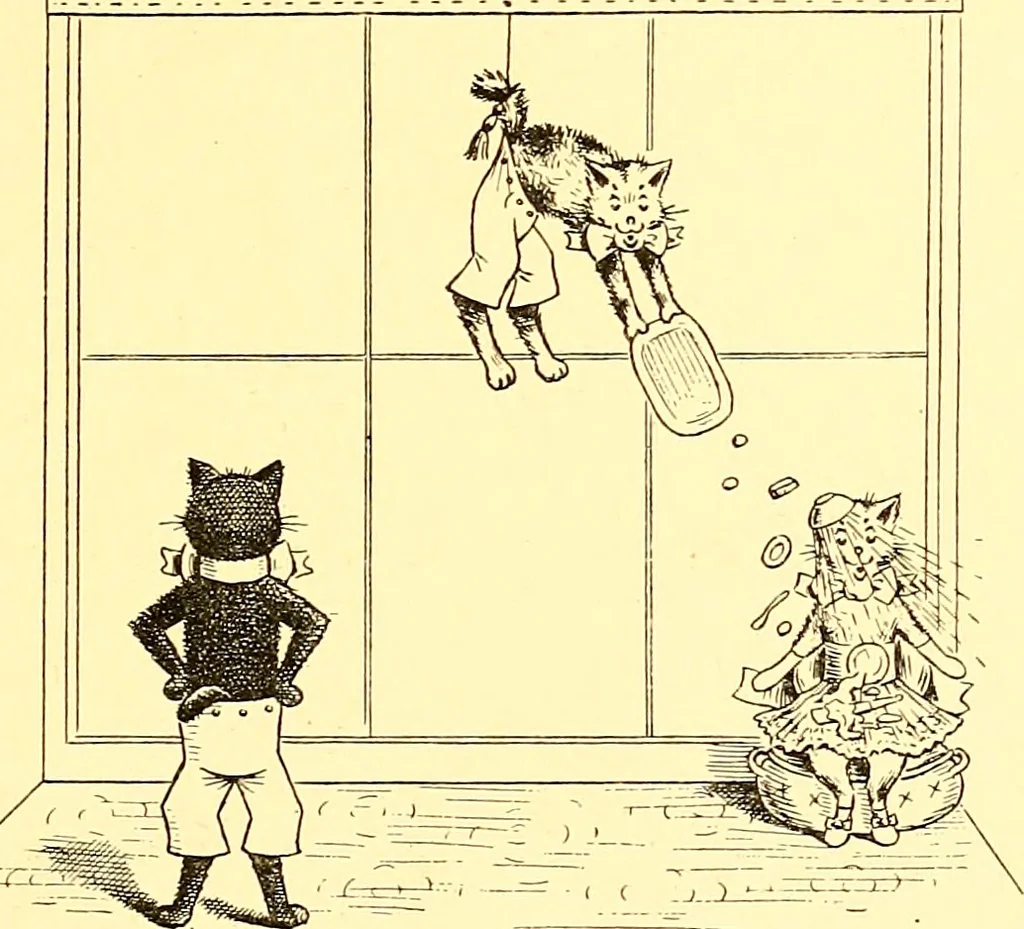 An illustration from [A book of cheerful cats and other animated animals, 1892, leaf 32