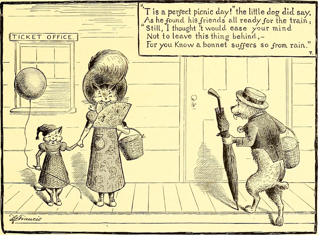 An illustration from [A book of cheerful cats and other animated animals, 1892, leaf 34