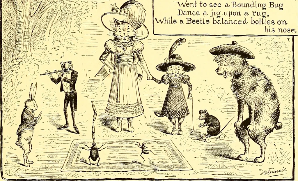 An illustration from [A book of cheerful cats and other animated animals, 1892, leaf 36