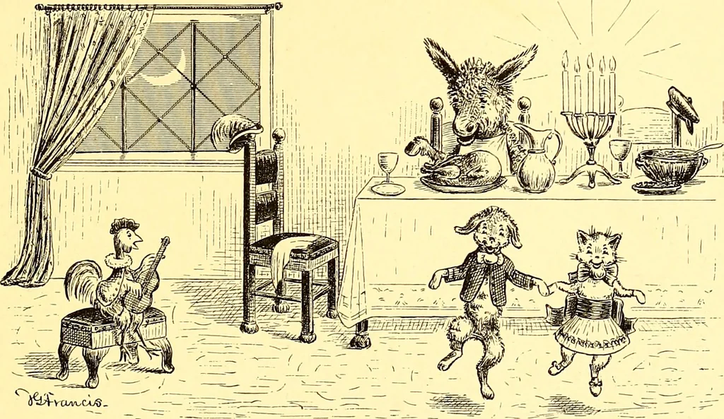 An illustration from [A book of cheerful cats and other animated animals, 1892, leaf 44