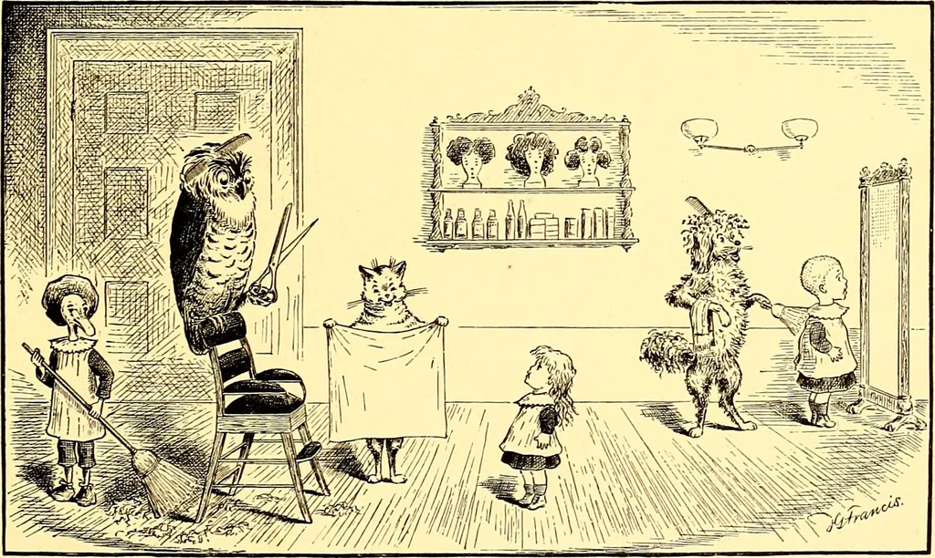An illustration from [A book of cheerful cats and other animated animals, 1892, leaf 56