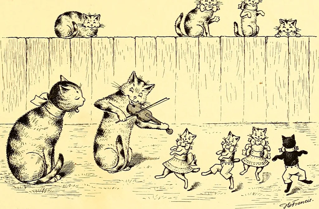 An illustration from [A book of cheerful cats and other animated animals, 1892, leaf 6