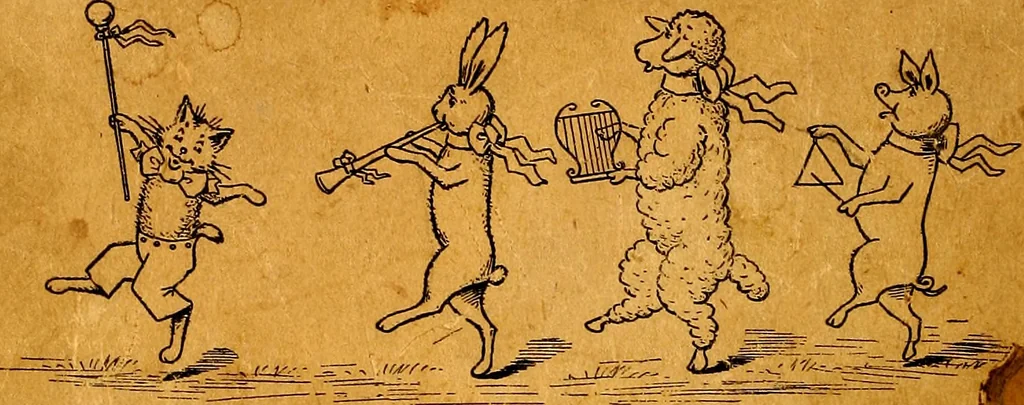 An illustration from [A book of cheerful cats and other animated animals, 1892, leaf 69