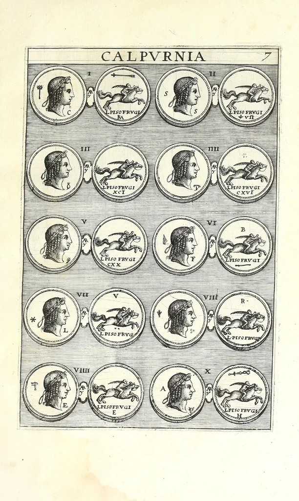 An illustration from Abrahami Gorlaei Antverpiani thesaurus numismatum Romanorum aureorum, argenteorum, aereorum ad familias eius urbis spectantium usque ad obitum Augusti : accessere eiusdem paralipomena seu typi numorum Romanorum quos a Fulvio Ursino partim non editos omnino partim non ita editos idem possidet, 1609, leaf 123