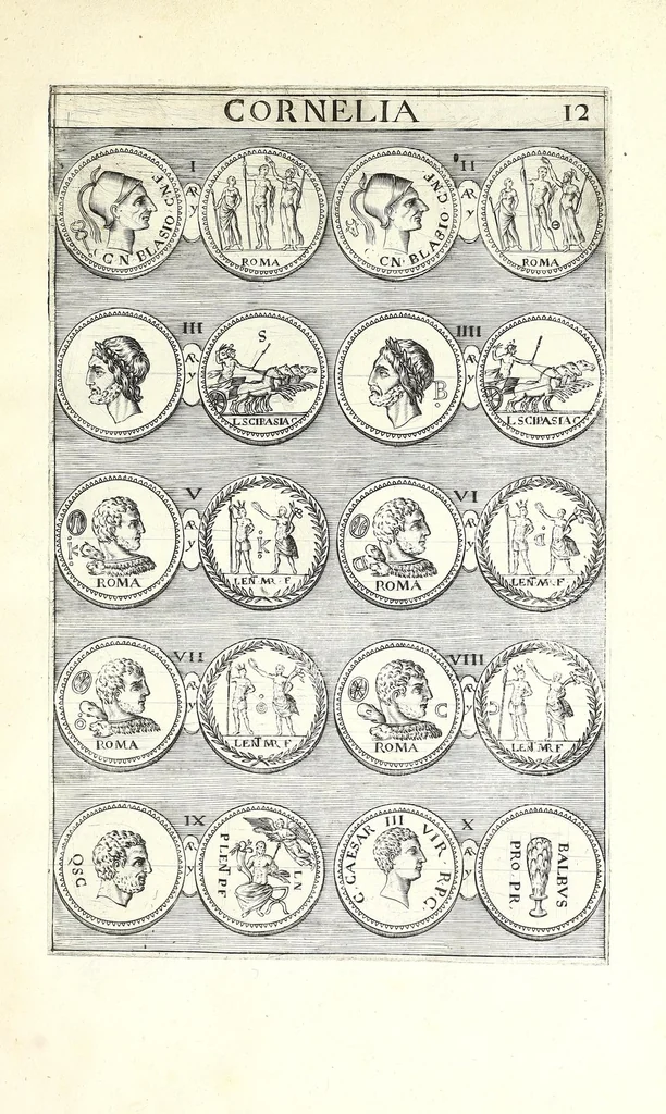 An illustration from Abrahami Gorlaei Antverpiani thesaurus numismatum Romanorum aureorum, argenteorum, aereorum ad familias eius urbis spectantium usque ad obitum Augusti : accessere eiusdem paralipomena seu typi numorum Romanorum quos a Fulvio Ursino partim non editos omnino partim non ita editos idem possidet, 1609, leaf 133