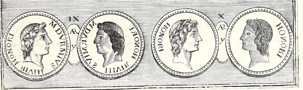 An illustration from Abrahami Gorlaei Antverpiani thesaurus numismatum Romanorum aureorum, argenteorum, aereorum ad familias eius urbis spectantium usque ad obitum Augusti : accessere eiusdem paralipomena seu typi numorum Romanorum quos a Fulvio Ursino partim non editos omnino partim non ita editos idem possidet, 1609, leaf 141