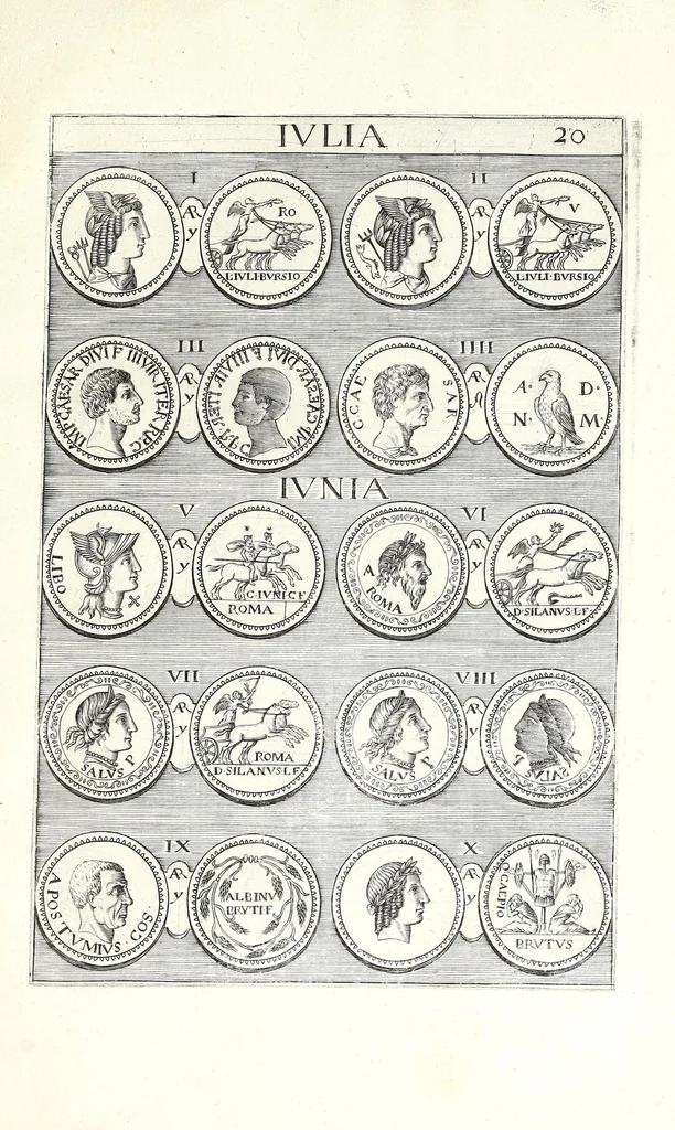 An illustration from Abrahami Gorlaei Antverpiani thesaurus numismatum Romanorum aureorum, argenteorum, aereorum ad familias eius urbis spectantium usque ad obitum Augusti : accessere eiusdem paralipomena seu typi numorum Romanorum quos a Fulvio Ursino partim non editos omnino partim non ita editos idem possidet, 1609, leaf 149