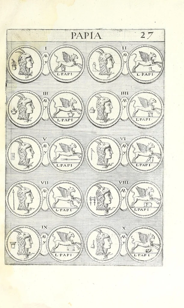 An illustration from Abrahami Gorlaei Antverpiani thesaurus numismatum Romanorum aureorum, argenteorum, aereorum ad familias eius urbis spectantium usque ad obitum Augusti : accessere eiusdem paralipomena seu typi numorum Romanorum quos a Fulvio Ursino partim non editos omnino partim non ita editos idem possidet, 1609, leaf 163