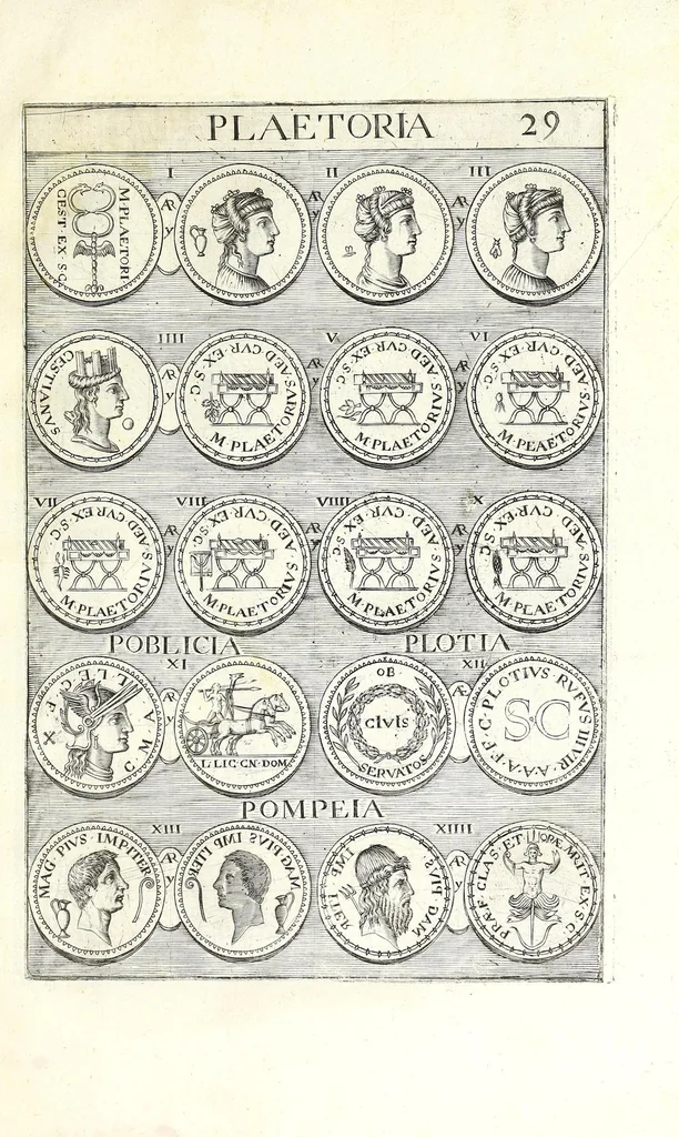 An illustration from Abrahami Gorlaei Antverpiani thesaurus numismatum Romanorum aureorum, argenteorum, aereorum ad familias eius urbis spectantium usque ad obitum Augusti : accessere eiusdem paralipomena seu typi numorum Romanorum quos a Fulvio Ursino partim non editos omnino partim non ita editos idem possidet, 1609, leaf 167