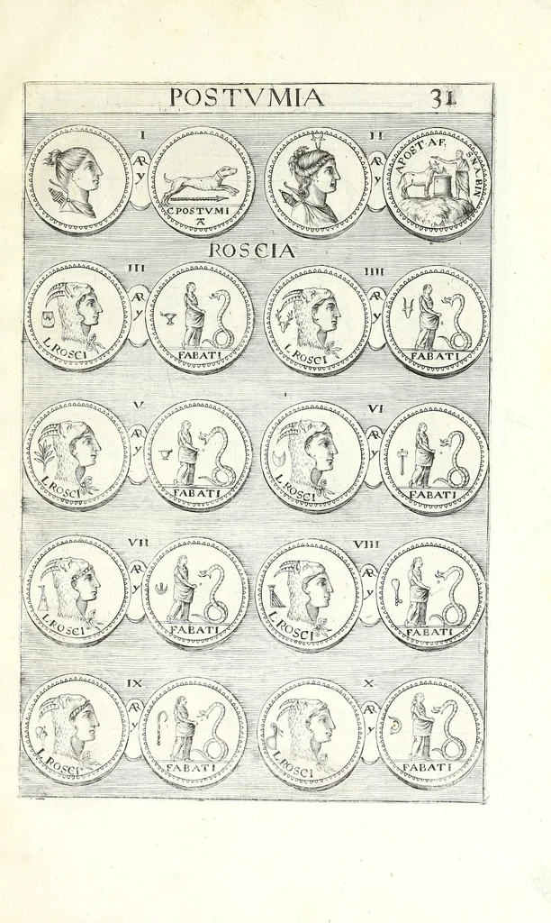 An illustration from Abrahami Gorlaei Antverpiani thesaurus numismatum Romanorum aureorum, argenteorum, aereorum ad familias eius urbis spectantium usque ad obitum Augusti : accessere eiusdem paralipomena seu typi numorum Romanorum quos a Fulvio Ursino partim non editos omnino partim non ita editos idem possidet, 1609, leaf 171