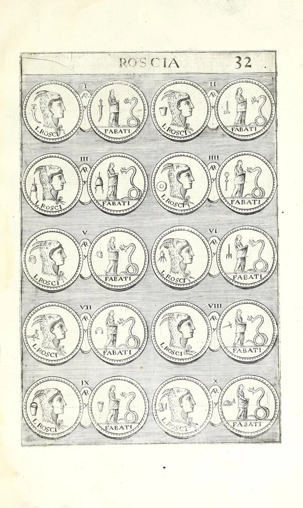 An illustration from Abrahami Gorlaei Antverpiani thesaurus numismatum Romanorum aureorum, argenteorum, aereorum ad familias eius urbis spectantium usque ad obitum Augusti : accessere eiusdem paralipomena seu typi numorum Romanorum quos a Fulvio Ursino partim non editos omnino partim non ita editos idem possidet, 1609, leaf 173